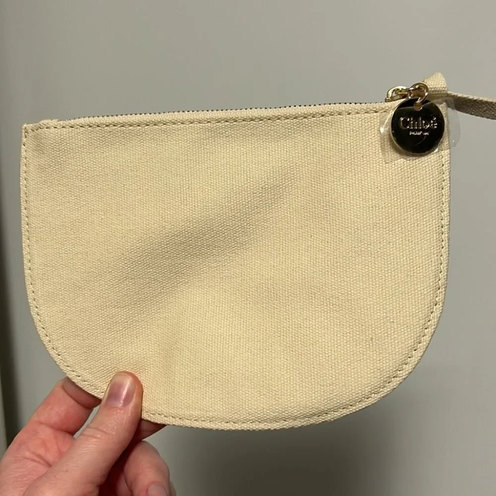 Chloe bag cosmetic pouch perfume fragrance cloth cream white gold tote makeup